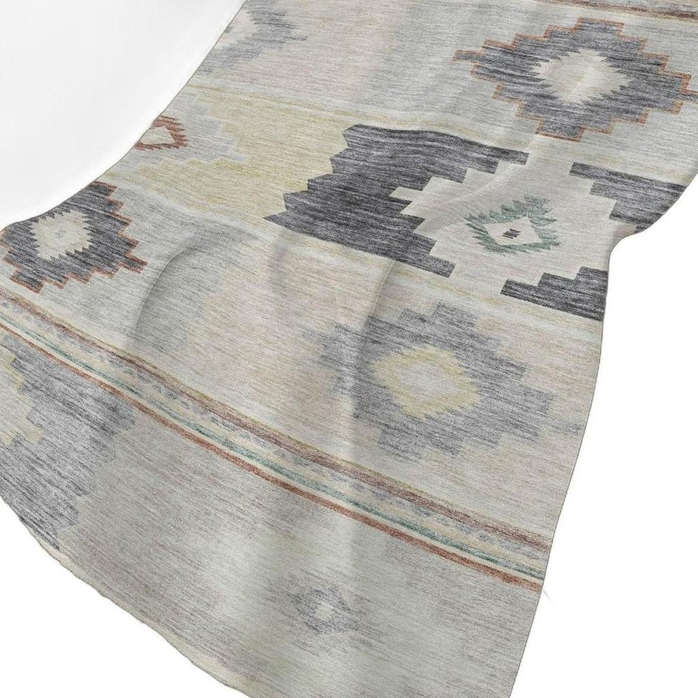 50" X 70" Gray Beige And Ivory Geometric Polyester Woven Plush Throw Blanket