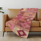 50" X 70" Pink Rust And Beige Geometric Polyester Woven Plush Throw Blanket