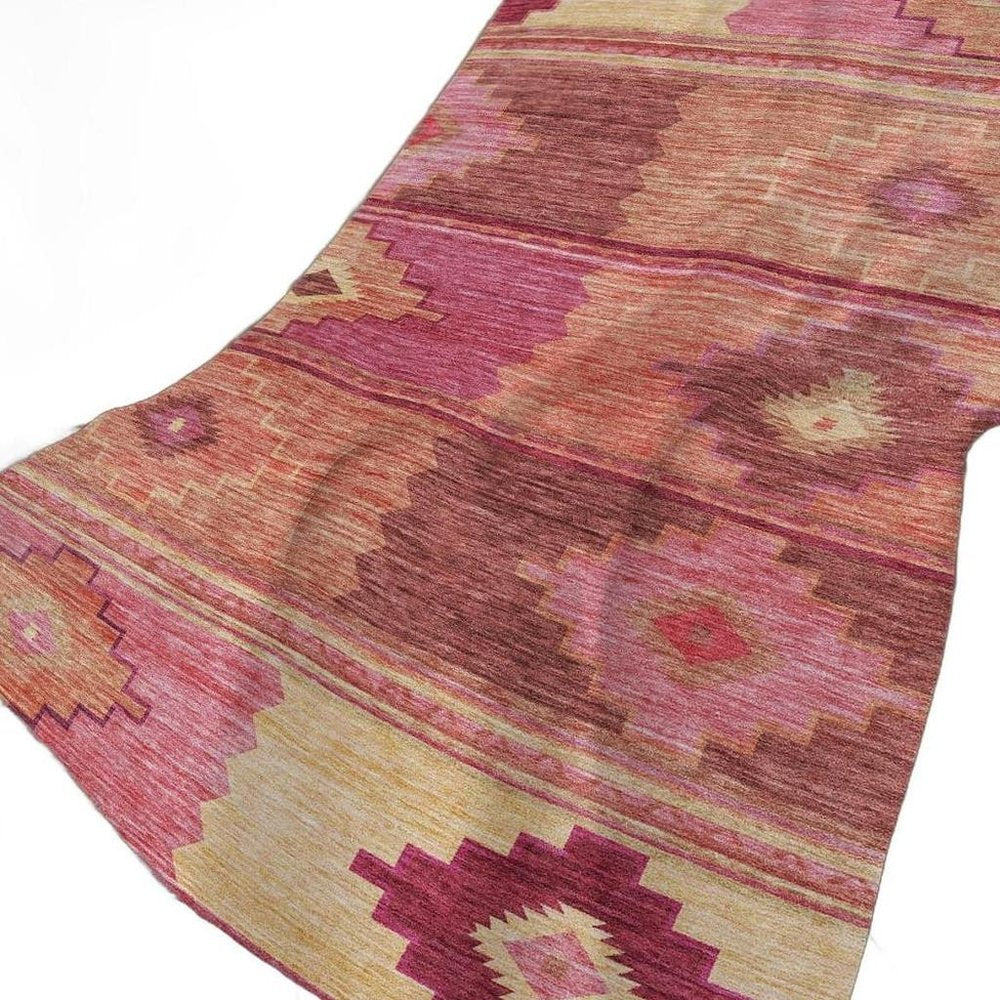 50" X 70" Pink Rust And Beige Geometric Polyester Woven Plush Throw Blanket