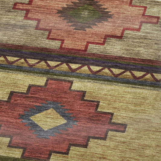 50" X 70" Rust Green And Beige Geometric Plush Throw Blanket
