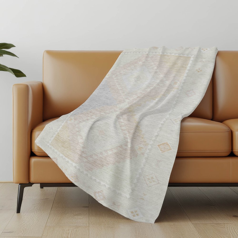 50" X 70" Gray And Ivory Geometric Microfiber Plush Throw Blanket