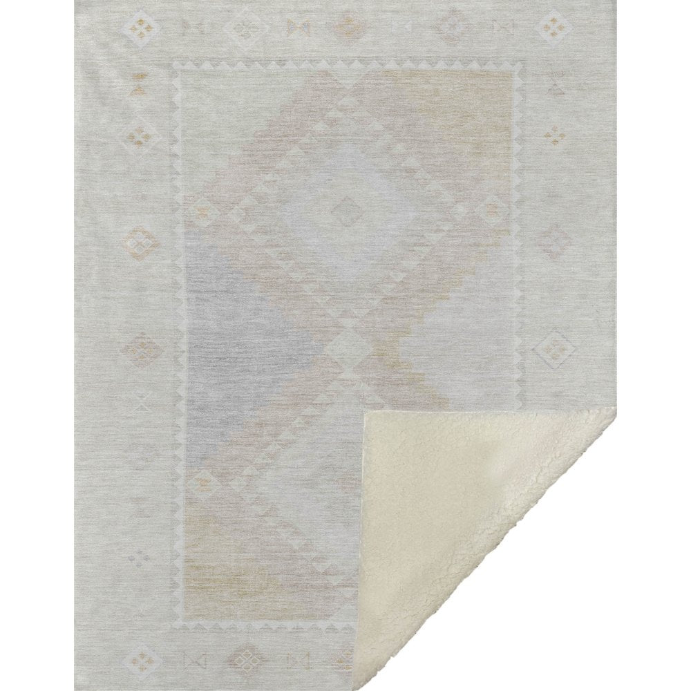 50" X 70" Gray And Ivory Geometric Microfiber Plush Throw Blanket