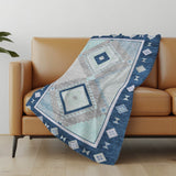 50" X 70" Blue And Ivory Geometric Polyester Woven Plush Throw Blanket