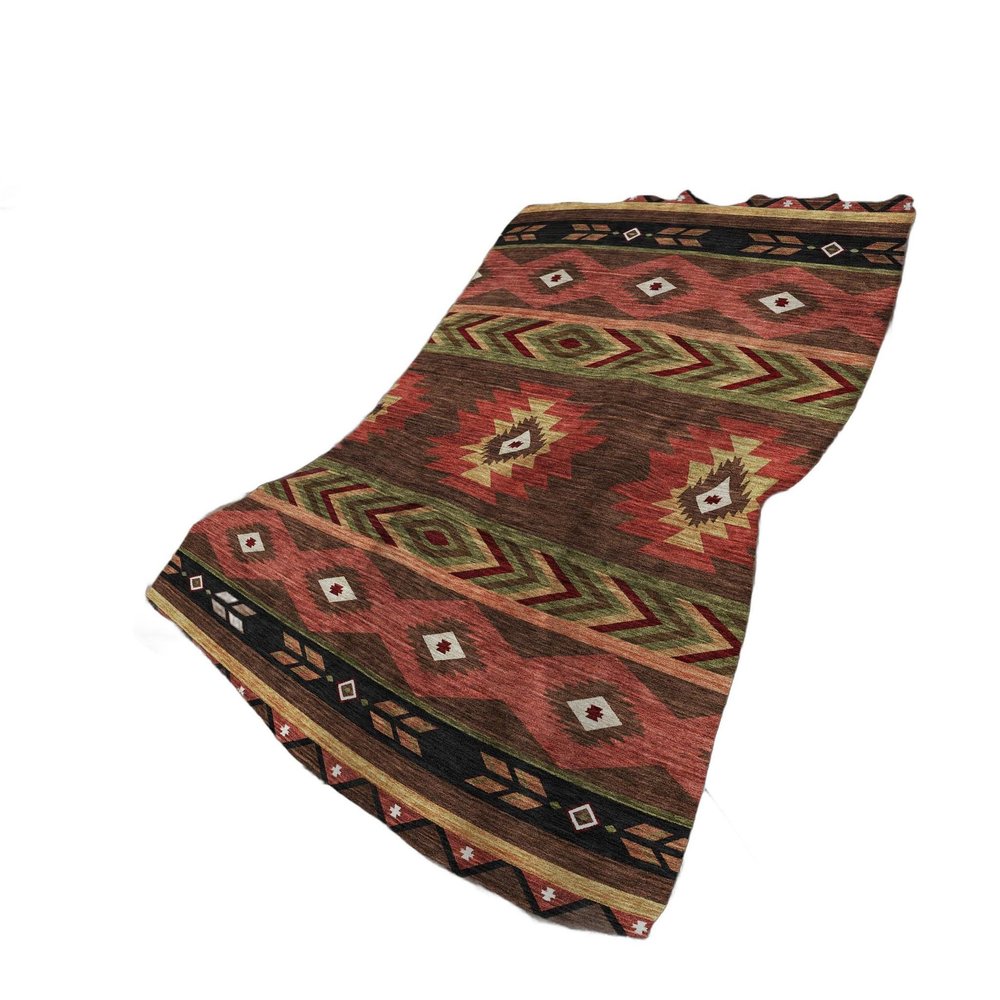 50" X 70" Brown Rust And Beige Geometric Polyester Woven Plush Throw Blanket
