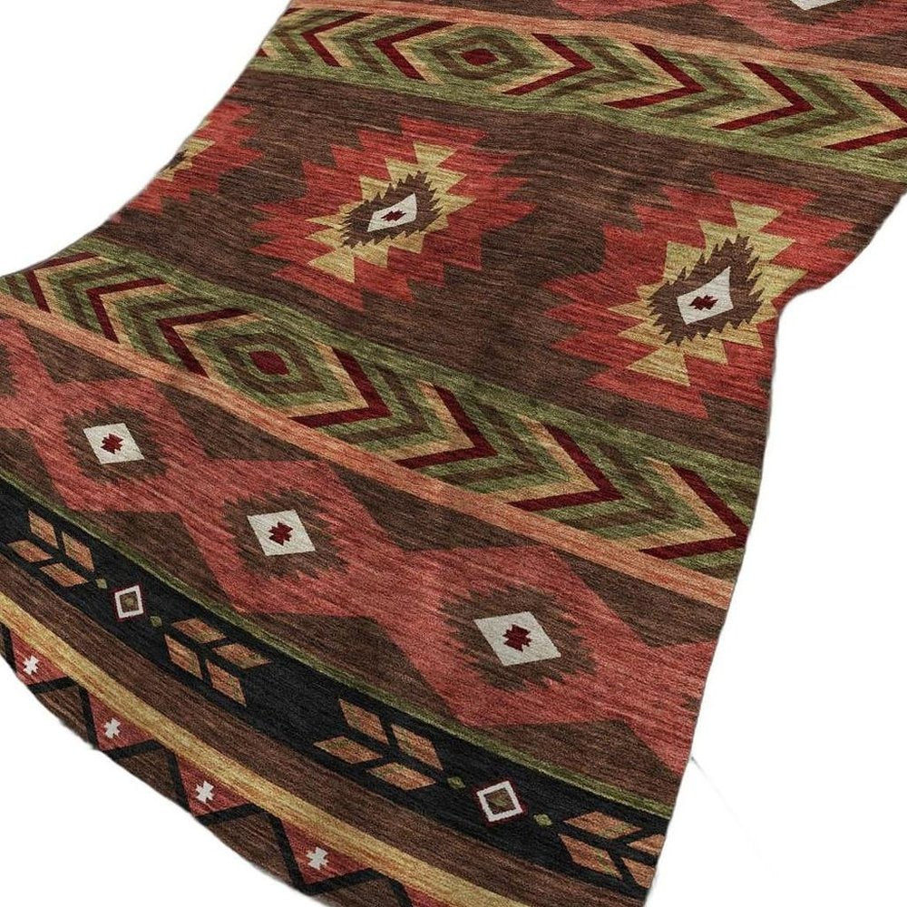 50" X 70" Brown Rust And Beige Geometric Polyester Woven Plush Throw Blanket