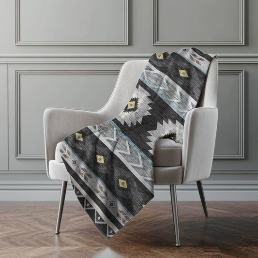 50" X 70" Midnight Silver And Blue Geometric Polyester Woven Plush Throw Blanket