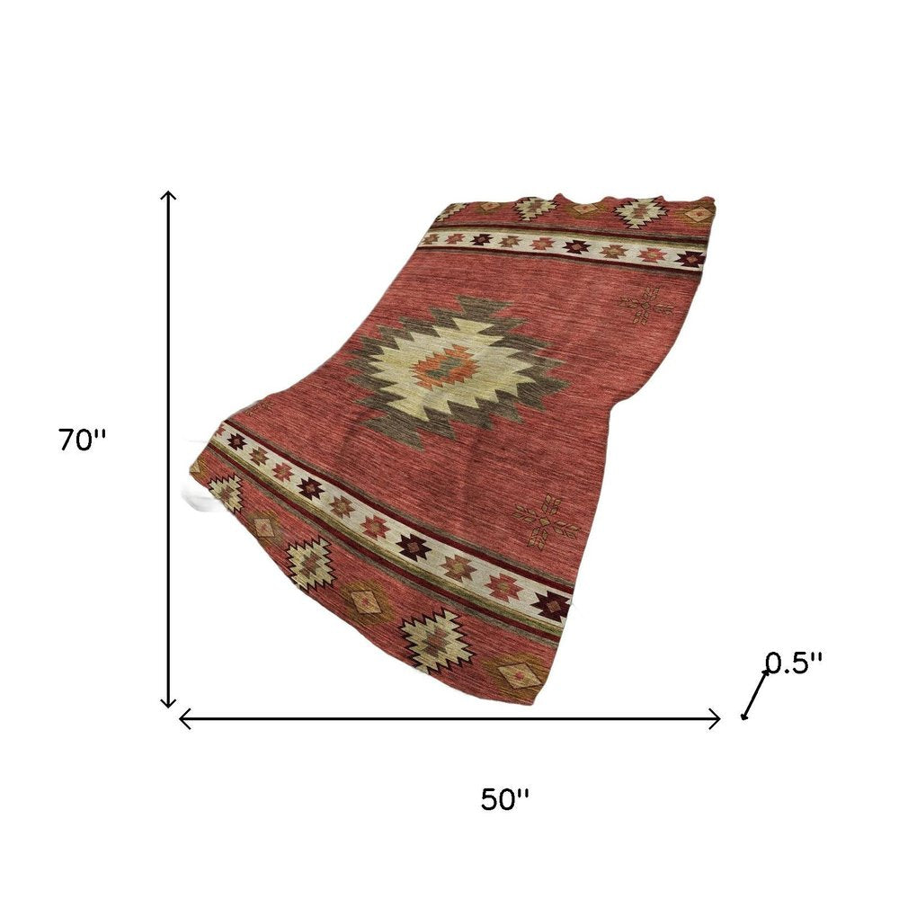 50" X 70" Rust Chocolate And Beige Geometric Polyester Woven Plush Throw Blanket