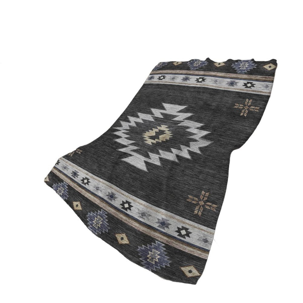 50" X 70" Midnight Gray And Beige Geometric Plush Throw Blanket
