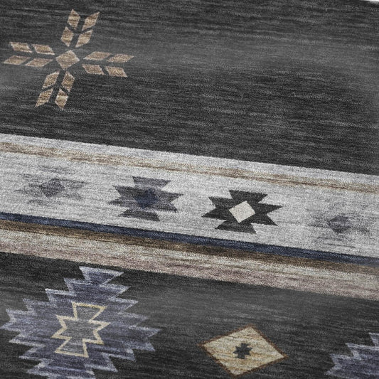 50" X 70" Midnight Gray And Beige Geometric Plush Throw Blanket