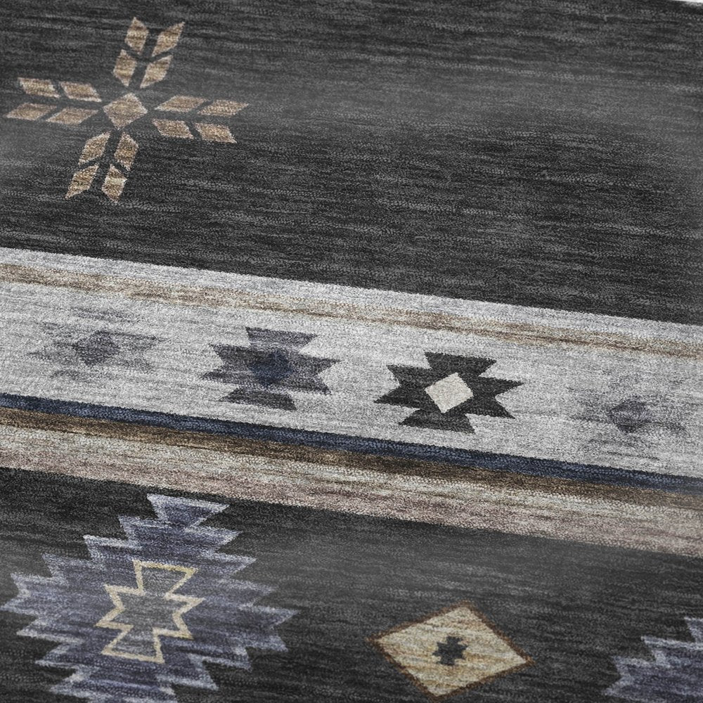 50" X 70" Midnight Gray And Beige Geometric Polyester Woven Plush Throw Blanket