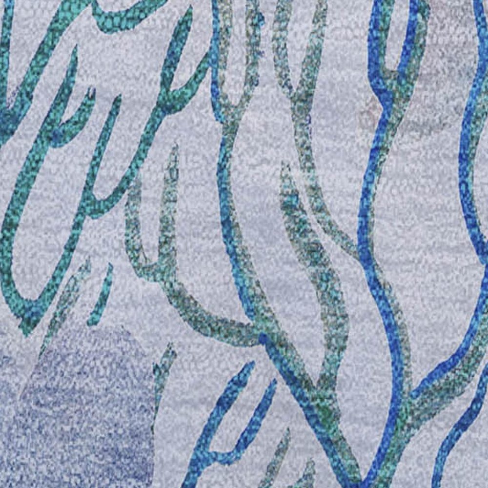 50" X 70" Aqua Ivory And Gray Floral Polyester Woven Plush Throw Blanket