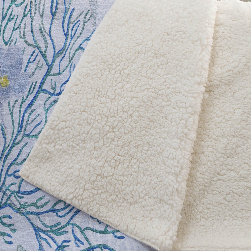 50" X 70" Aqua Ivory And Gray Floral Polyester Woven Plush Throw Blanket