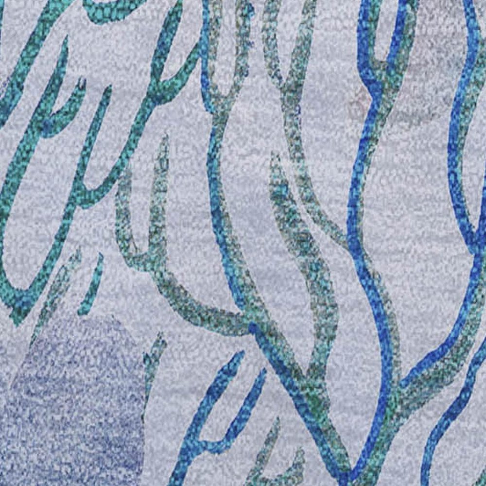 50" X 70" Aqua Ivory And Gray Floral Polyester Woven Plush Throw Blanket