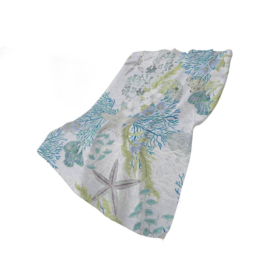 50" X 70" Aqua Ivory And Gray Floral Polyester Woven Plush Throw Blanket
