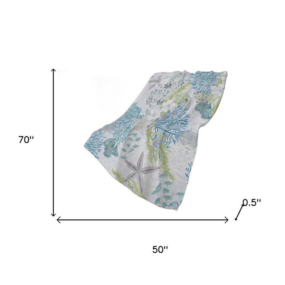 50" X 70" Aqua Ivory And Gray Floral Polyester Woven Plush Throw Blanket