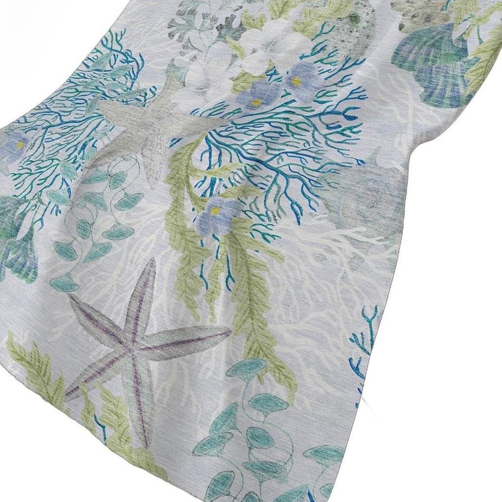 50" X 70" Aqua Ivory And Gray Floral Polyester Woven Plush Throw Blanket