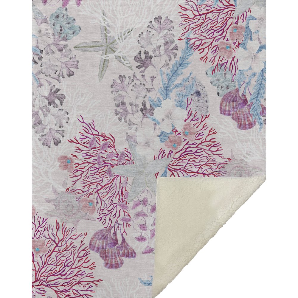 50" X 70" Raspberry Gray And Ivory Floral Polyester Woven Plush Throw Blanket