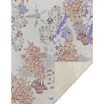 50" X 70" Ivory Plum And Burgundy Floral Polyester Woven Plush Throw Blanket