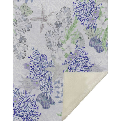 50" X 70" Blue Green And Gray Floral Polyester Woven Plush Throw Blanket