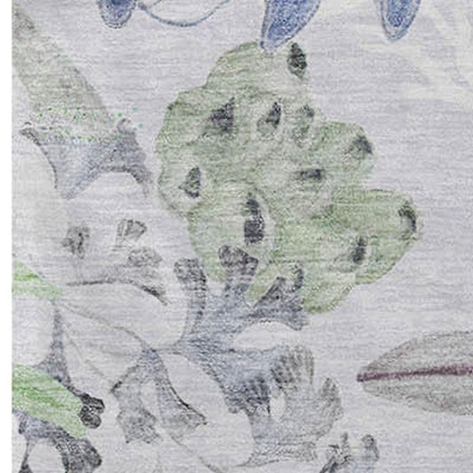 50" X 70" Blue Green And Gray Floral Polyester Woven Plush Throw Blanket