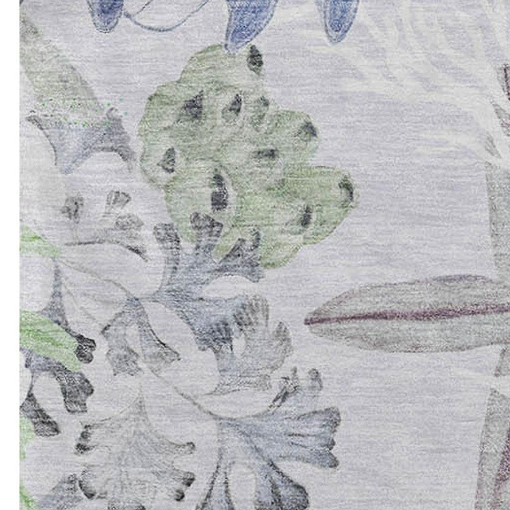50" X 70" Blue Green And Gray Floral Polyester Woven Plush Throw Blanket