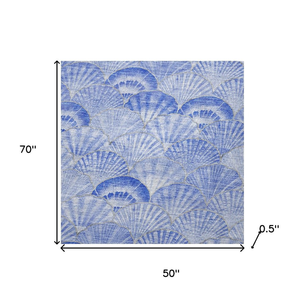 50" X 70" Blue And Ivory Animal Print Polyester Woven Plush Throw Blanket