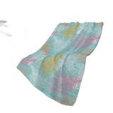 50" X 70" Aqua Pink And Yellow Floral Polyester Woven Plush Throw Blanket