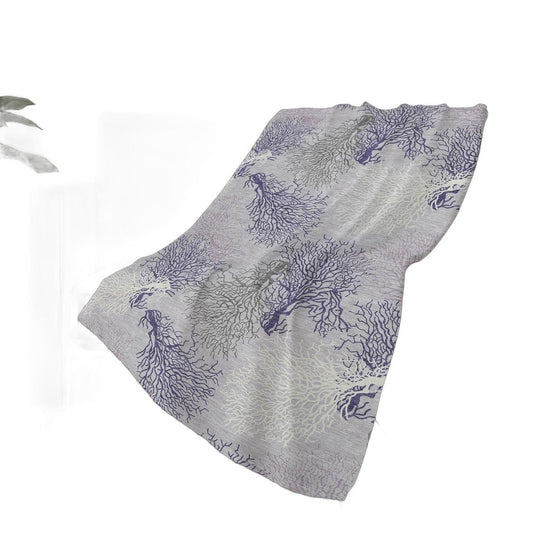 50" X 70" Purple Ivory And Gray Floral Plush Throw Blanket