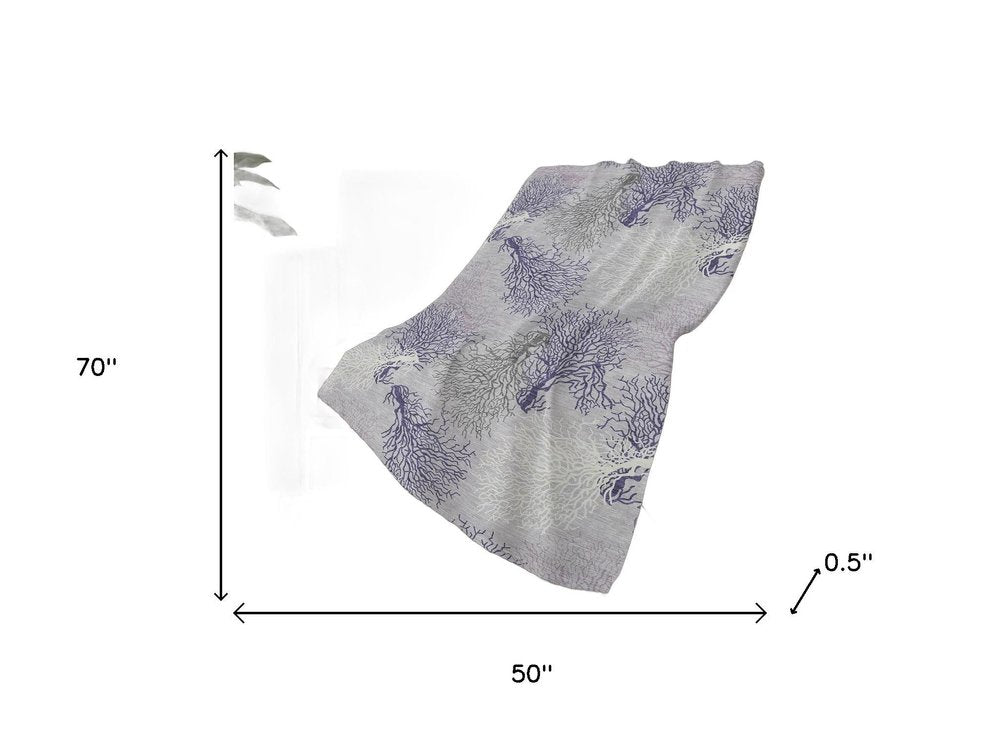 50" X 70" Purple Ivory And Gray Floral Polyester Woven Plush Throw Blanket