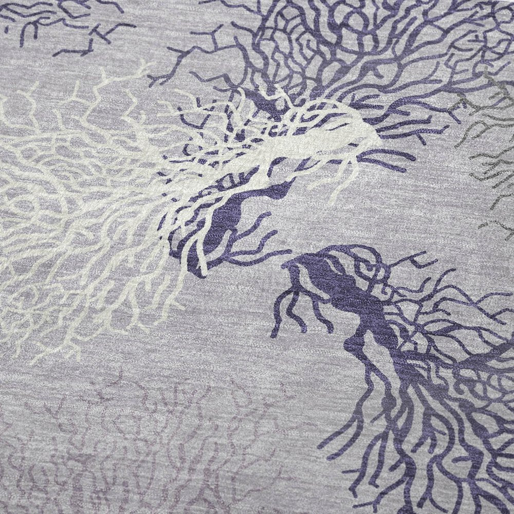 50" X 70" Purple Ivory And Gray Floral Polyester Woven Plush Throw Blanket