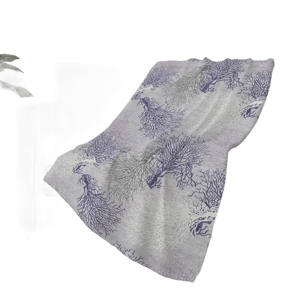 50" X 70" Purple Ivory And Gray Floral Polyester Woven Plush Throw Blanket