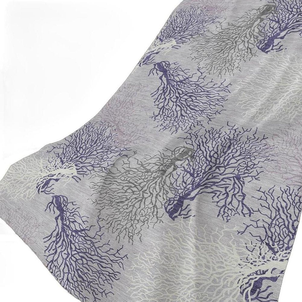 50" X 70" Purple Ivory And Gray Floral Polyester Woven Plush Throw Blanket