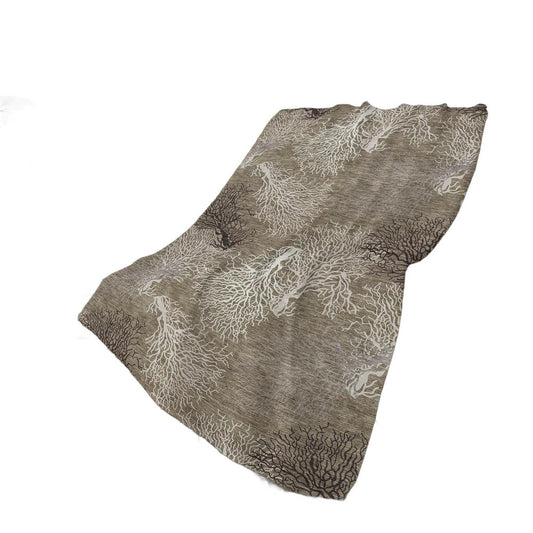 50" X 70" Latte Ivory And Beige Floral Polyester Woven Plush Throw Blanket