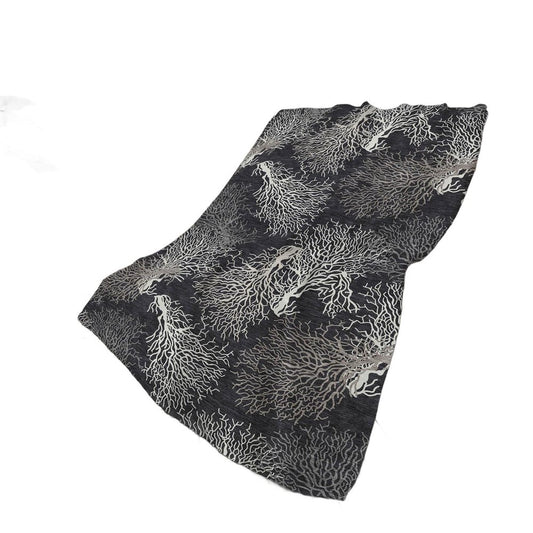 50" X 70" Midnight Ivory And Gray Floral Plush Throw Blanket