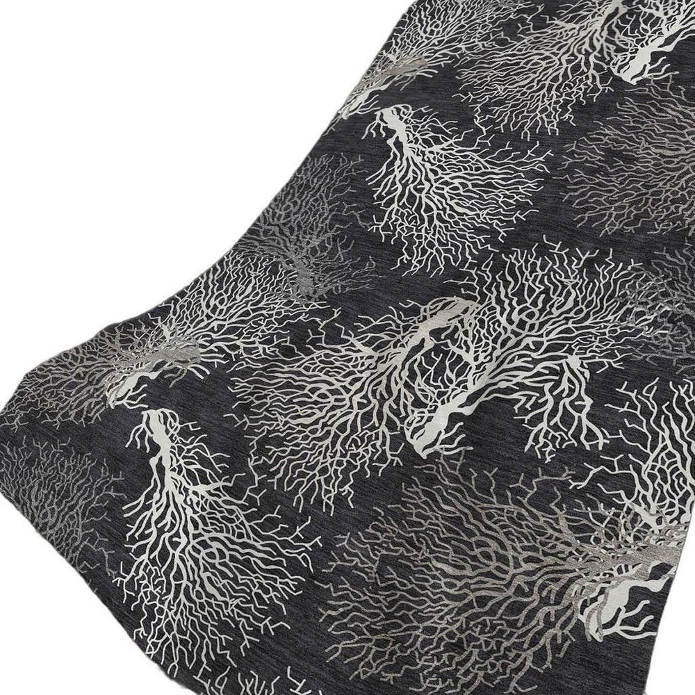 50" X 70" Midnight Ivory And Gray Floral Polyester Woven Plush Throw Blanket