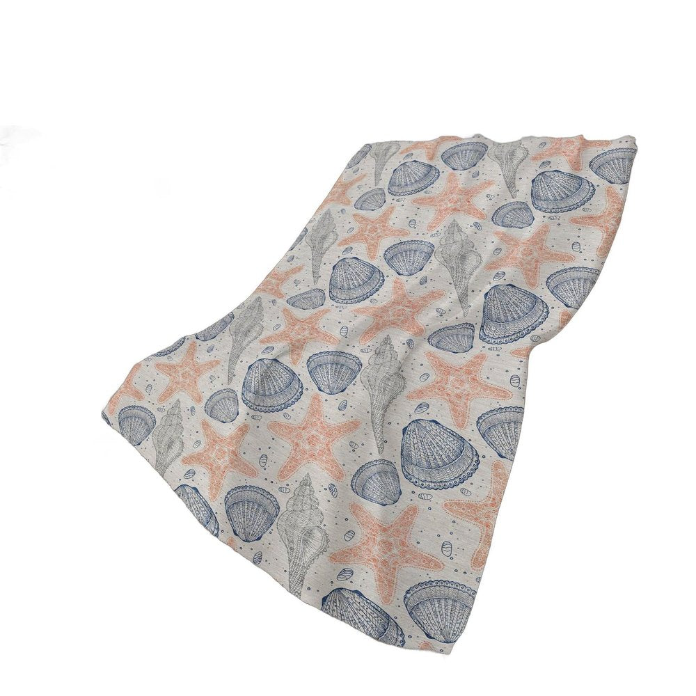50" X 70" Peach Ivory And Blue Animal Print Polyester Woven Plush Throw Blanket