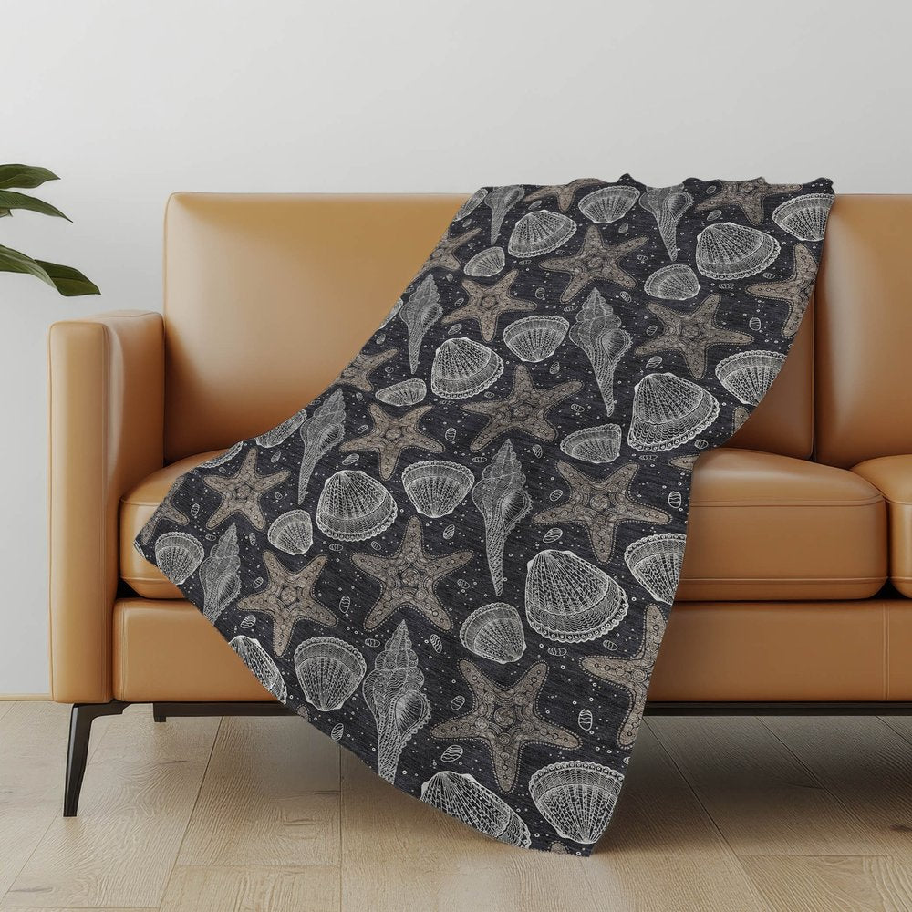 50" X 70" Midnight Gray And White Animal Print Polyester Woven Plush Throw Blanket