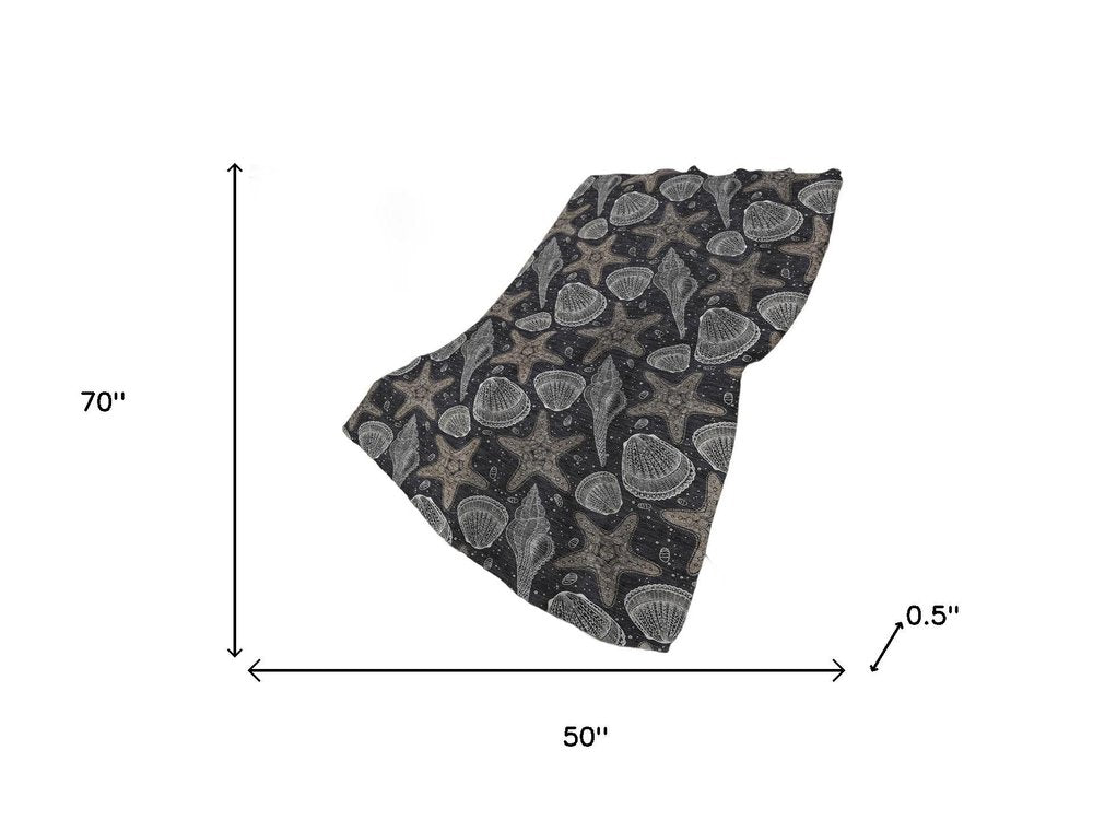 50" X 70" Midnight Gray And White Animal Print Polyester Woven Plush Throw Blanket