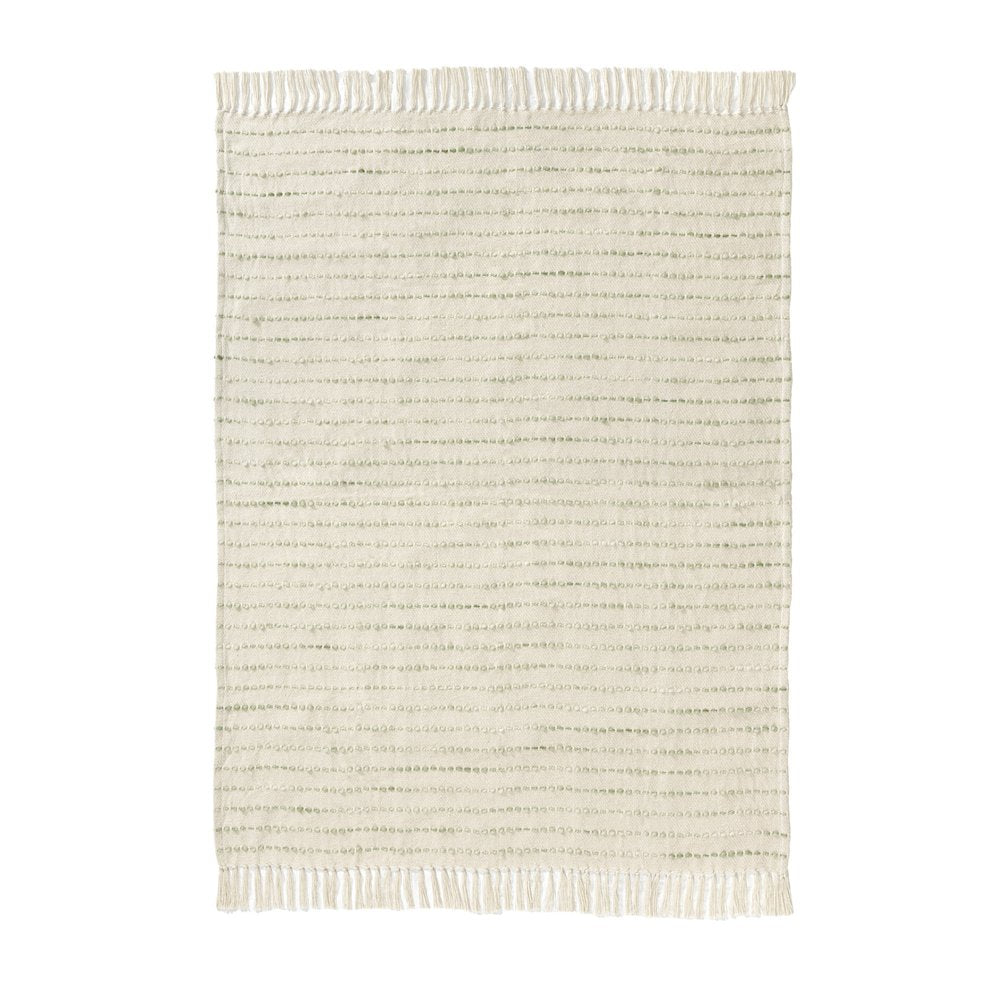 50" X 60" Ivory And Sage Striped Cotton Blend Throw Blanket