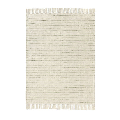 50" X 60" Ivory And Sage Striped Cotton Blend Throw Blanket