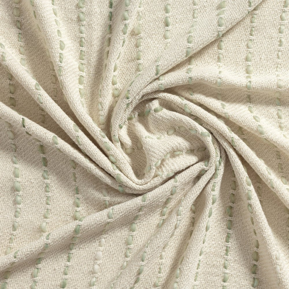 50" X 60" Ivory And Sage Striped Cotton Blend Throw Blanket