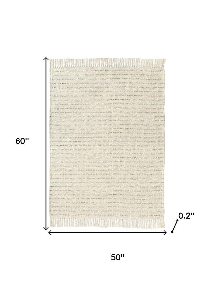 50" X 60" Ivory And Sage Striped Cotton Blend Throw Blanket
