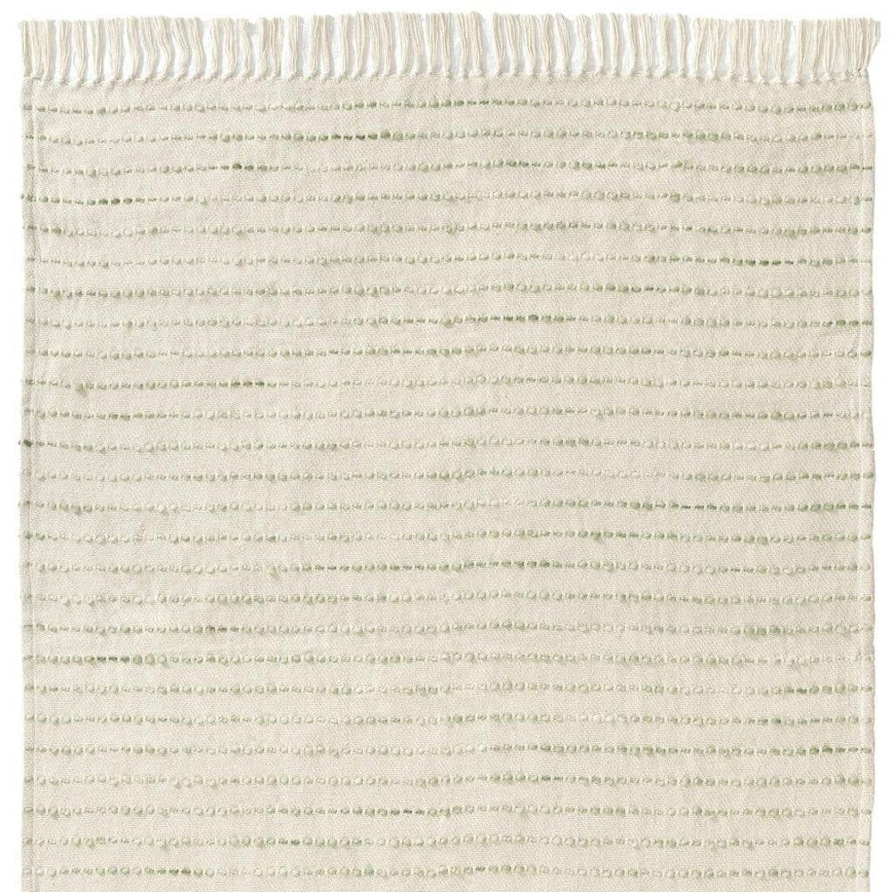 50" X 60" Ivory And Sage Striped Cotton Blend Throw Blanket