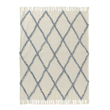 50" X 60" Ivory And Blue Argyle Cotton Woven Throw Blanket