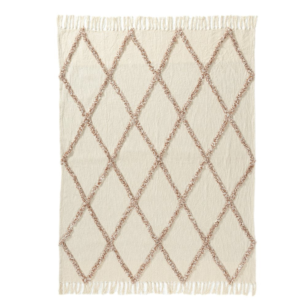 50" X 60" Ivory And Brown Argyle Cotton Woven Throw Blanket