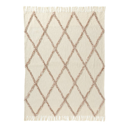 50" X 60" Ivory And Brown Argyle Cotton Woven Throw Blanket