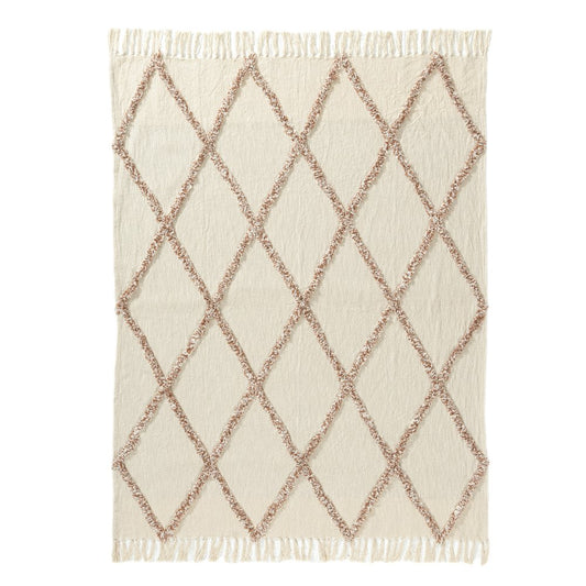 50" X 60" Ivory And Brown Argyle Cotton Woven Throw Blanket