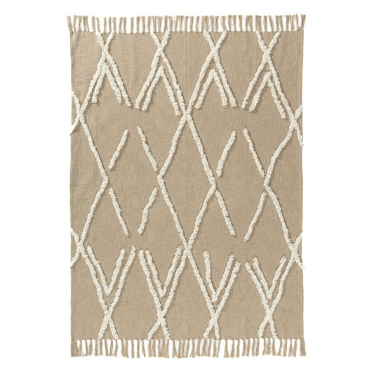 50" X 60" Tan And Ivory Geometric Cotton Woven Throw Blanket