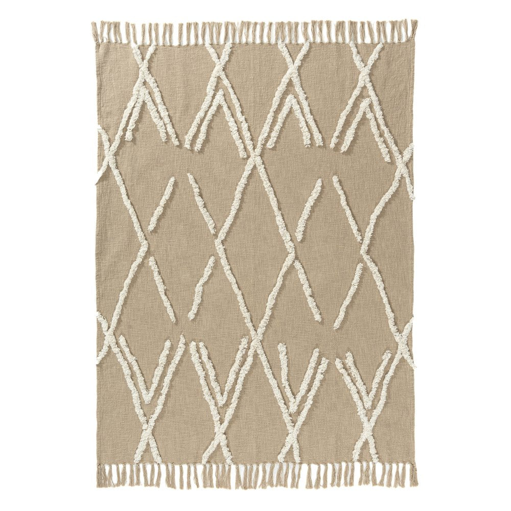 50" X 60" Tan And Ivory Geometric Cotton Woven Throw Blanket