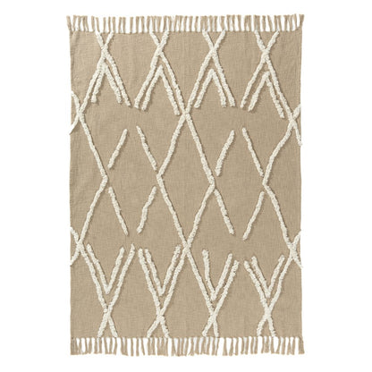 50" X 60" Tan And Ivory Geometric Cotton Woven Throw Blanket